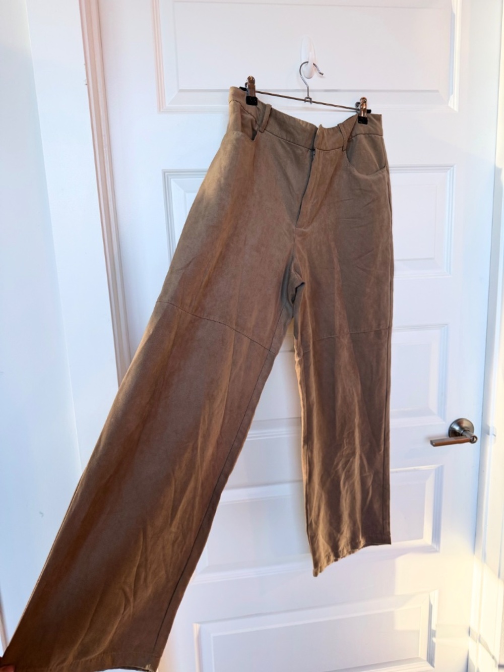 ZARA Faux Suede Tailored Wide Leg Pants Tan Beige Size Large